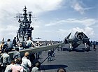 "Aircraft of Carrier Air Group 16 return to the USS Lexington (CV-16) during the Gilberts operation, November 1943." Photographed by Commander Edward Steichen, USNR.