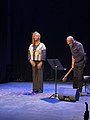 Emmelyne Octavie et Thierry Salomon sur la scène de l'Espace Noriac à Limoges pour Battements de mots, Zébrures de mars 2022.