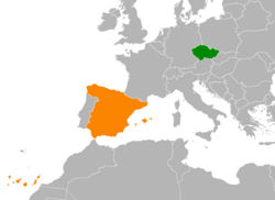 Map indicating locations of Czech Republic and Spain