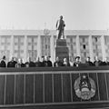 Leonid Brezhnev and Ivan Bodiul on a grandstand on the square during a parade in 1974.