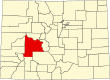 Harta statului Colorado indicând comitatul Gunnison