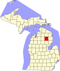 Map of Mičigen highlighting Oscoda County