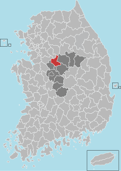 陰城郡在韓國及忠清北道的位置