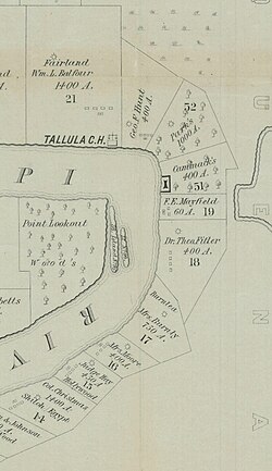 Part of Issaquena County along the Mississippi River mapped sometime between 1866 to 1874; Col. Christmas' Shiloh Egypt plantation had cabins that had formerly been used as slave quarters, a main residence, and a cotton gin