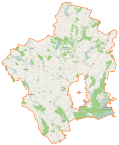 Mapa konturowa powiatu suwalskiego, u góry po prawej znajduje się punkt z opisem „Rutka-Tartak”