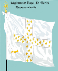 Blanc, partagé en quatre par une grande croix blanche semée de fleurs de lys d'or.