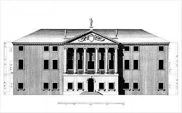 Main facade (drawing by Ottavio Bertotti Scamozzi, 1778)