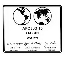 Gedenkteken op trap van LM van Apollo 15