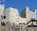 The Citadel, inner view with the ancient tower on the left (small section, with flags)