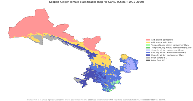 Köppen–Geiger climate classification map at 1-km resolution for Gansu (China) for 1991–2020