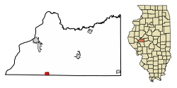 Location of Arenzville in Cass County, Illinois.