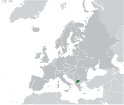 Location of  North Macedonia  (green) on the European continent  (dark grey)  —  [Legend]