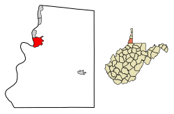 Location of Moundsville in Marshall County, West Virginia.