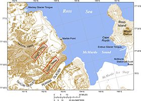 Localización en un mapa de la región del estrecho de McMurdo