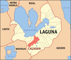 Mapa ng Laguna na nagpapakita ng lokasyon ng Calauan.