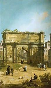 Septimius Severusbågen. Målning av Canaletto från år 1742.