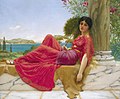 Leaning against a column by John William Godward