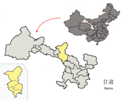 Location of Wuwei City (yellow) in Gansu