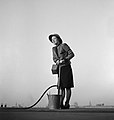 A Fire Guard in London, 1941, wearing a Zuckerman helmet.