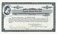 Aktiebrev i Augusta National Golf Club, utfärdad den 24 september 1945, utställd på L. Sherman Adams, egenhändigt undertecknad av Bobby Jones som President