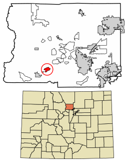 Location of the St. Ann Highlands CDP in Boulder County, Colorado.