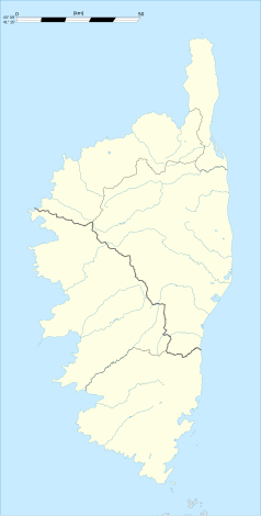 Mapa konturowa Korsyki, po lewej nieco na dole znajduje się punkt z opisem „Villanova”