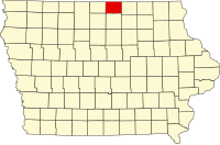 ワース郡の位置を示したアイオワ州の地図