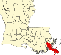 Map of Luizijana highlighting Plaquemines Parish