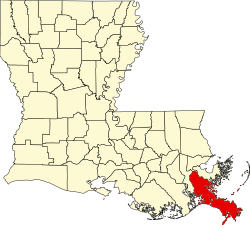Karte von Plaquemines Parish innerhalb von Louisiana