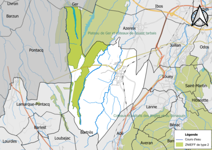 Carte de la ZNIEFF de type 2 sur la commune.