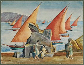 Voiles rouges, Sicile, aquarelle (1921).