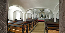Az egyik helyi evangélikus templom felújított belső tere