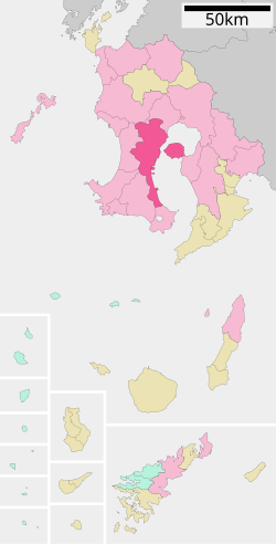 Kagoshiman sijainti Kagoshiman prefektuurissa.