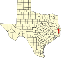 Map of Texas highlighting Jasper County