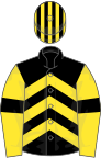 Black, yellow chevrons, yellow sleeves, black armlets, black and yellow striped cap