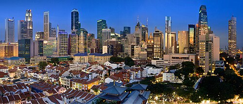 An evening panorama of the Singapore skyline