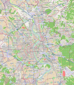 Mapa konturowa Kolonii, w centrum znajduje się punkt z opisem „Katedra w Kolonii”