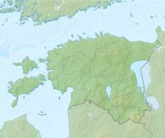 Mapa konturowa Estonii, po lewej nieco na dole znajduje się punkt z opisem „Sarema”