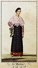 La Mestisa by Justiniano Asuncion (c. 1841), showing a woman in a striped baro't saya with a pañuelo