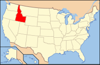 アイダホ州の位置を示したアメリカ合衆国の地図