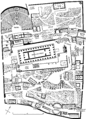 Plattegrond van Delphi, met onder andere de tempel gewijd aan Apollo (die daarvoor aan Artemis was gewijd)