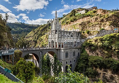 Die tussen 1919 en 1949 geboude Las Lajas-basiliek in die Colombiaanse gemeente Ipiales.