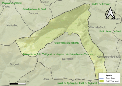 Carte des ZNIEFF de type 2 sur la commune.