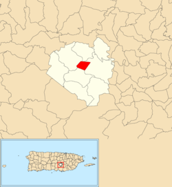 Location of Aibonito barrio-pueblo within the municipality of Aibonito shown in red