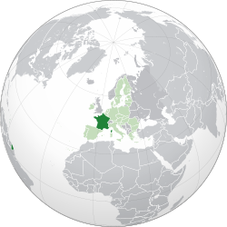 Vị trí của Pháp (xanh đậm) trong Liên minh châu Âu (xanh nhạt)