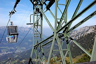 Eine Gondel unmittelbar vor der Bergstation (2011)