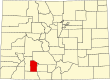 Harta statului Colorado indicând comitatul Mineral
