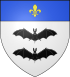 Blason d'Ourdis-Cotdoussan : « D'argent aux deux chauve-souris volantes de sable, l'une sur l'autre, au chef d'azur chargé d'une fleur de lys d'or ».