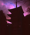 Evening silhouette of three-story pagoda