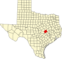 Mapo de Teksaso kun Milam emfazita